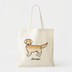 Gult Golden Retriever Tecknad hund och eget namn Tygkasse