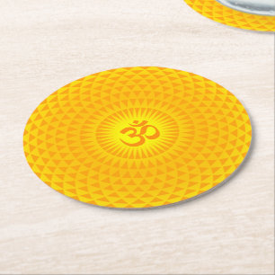 Gult Golden Sol Lotus blomstermedlarhjul OM Underlägg Papper Rund