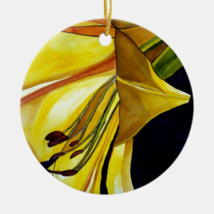 Gult Golden Splendor lily original art Julgransprydnad Keramik