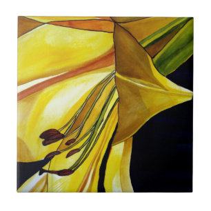 Gult Golden Splendor lily original art Kakelplatta