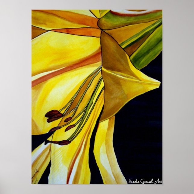 Gult Golden Splendor lily original art Poster (Framsidan)