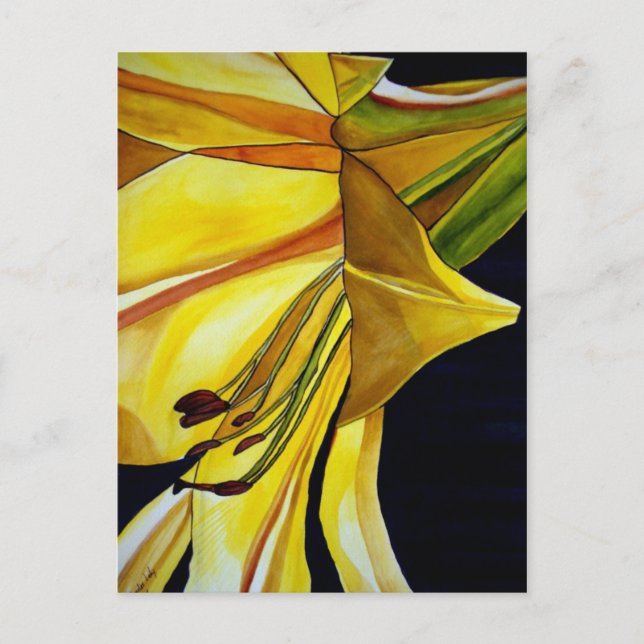 Gult Golden Splendor lily original art Vykort (Framsida)