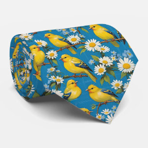 Gult Goldfinch Birds on Grenar & White Daisys Slips