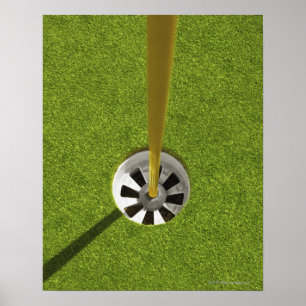 Gult golf flagga-pole och hål poster