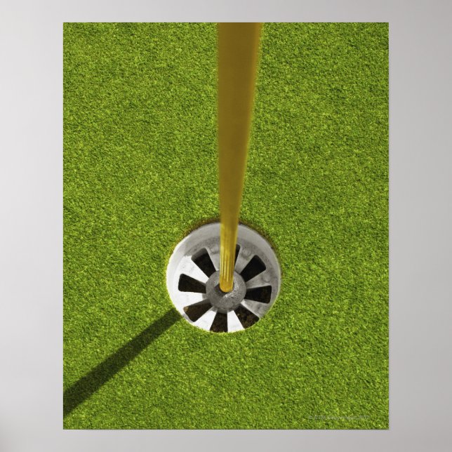 Gult golf flagga-pole och hål poster (Framsidan)