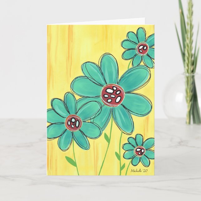 Gult Goofy Flowers Greeting Card Kort (Framsida)