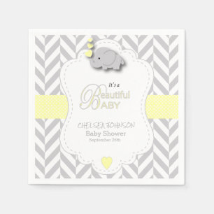 Gult grå elefantbaby shower för vit pappersservett