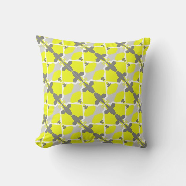 Gult Grått Abstrakt Art Mönster Pillow Cushion Kudde (Framsida)