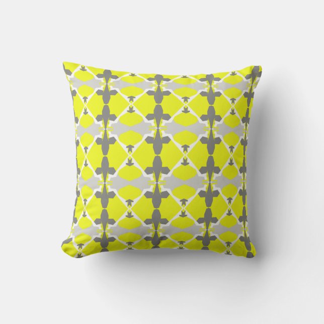Gult Grått Abstrakt Art Mönster Pillow Cushion Kudde (Framsida)