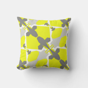 Gult Grått Abstrakt Art Mönster Pillow Cushion Kudde