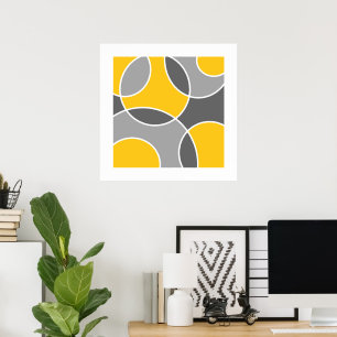 Gult Grått Abstrakt Circles Dekorativ kudde Poster
