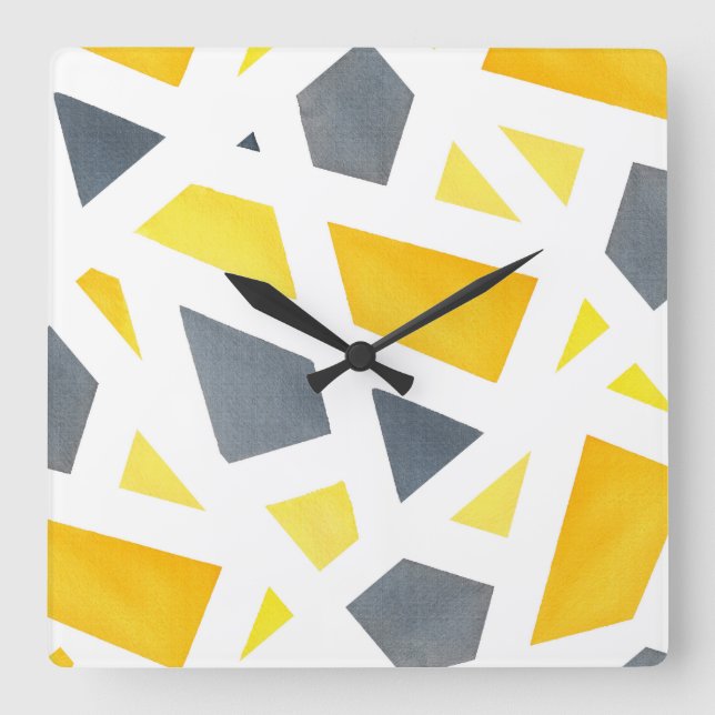 Gult Grått Abstrakt Geometric Fyrkantig Klocka (Framsida)