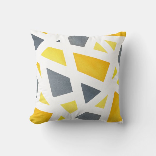 Gult Grått Abstrakt Geometric Kudde (Framsida)
