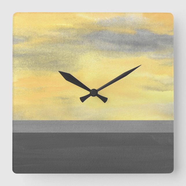 Gult Grått Abstrakt Modern Fyrkantig Klocka (Framsida)