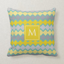 Gult Grått Aqua Geometric Mönster Monogram