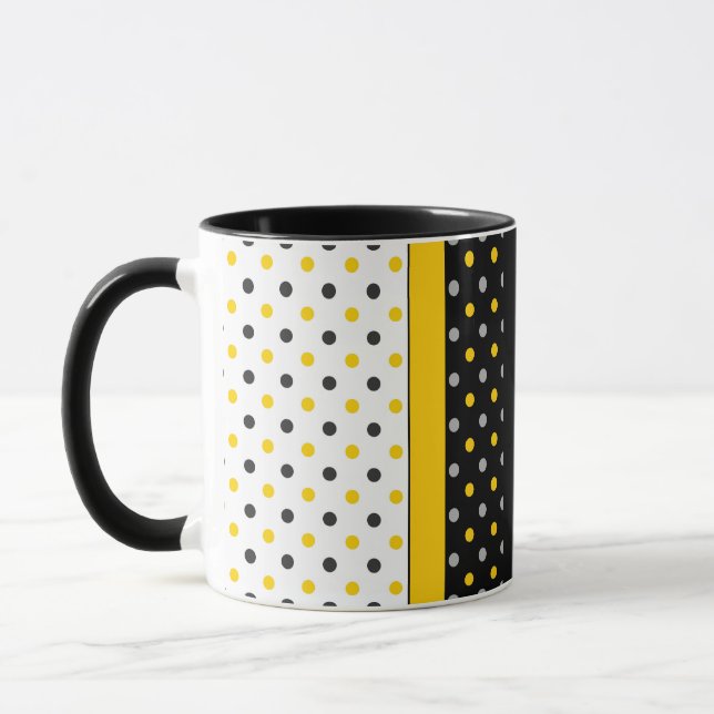 Gult Grått Black and White Polka Dot Modern Mugg (Vänster)