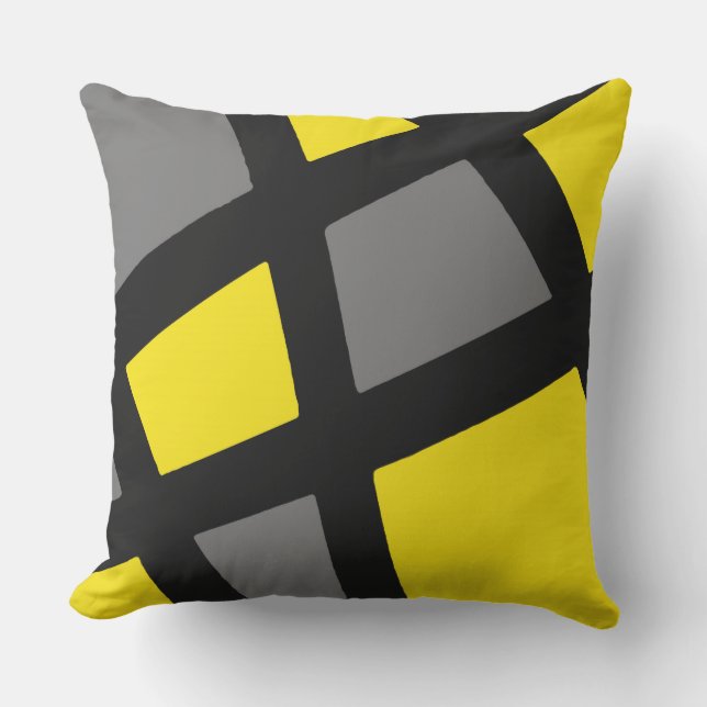 Gult Grått Black Geometric Kudde (Framsida)