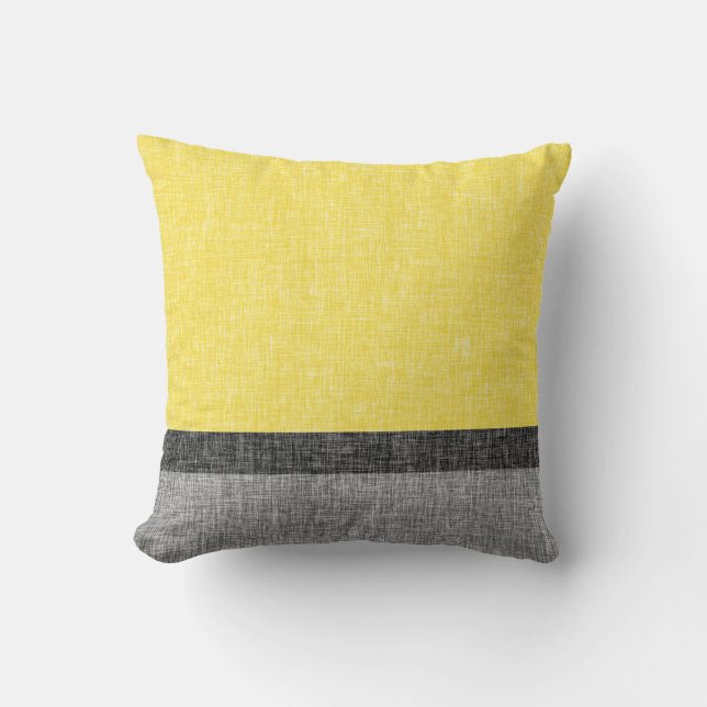 Gult Grått Black Rand Digital Burlap Mönster Kudde (Framsida)