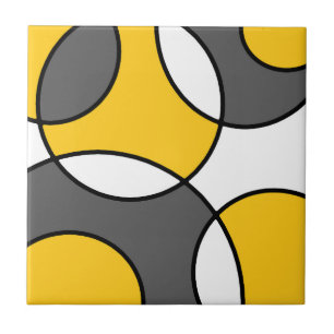 Gult Grått Black White Abstrakt Circles Kakelplatta