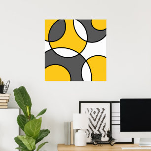 Gult Grått Black White Abstrakt Circles Poster