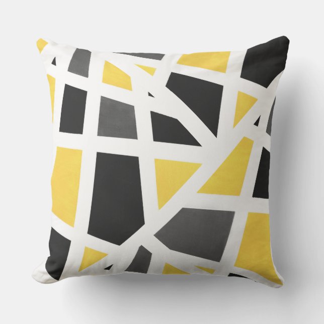 Gult Grått Black White Geometric Abstrakt Utomhuskudde (Framsida)