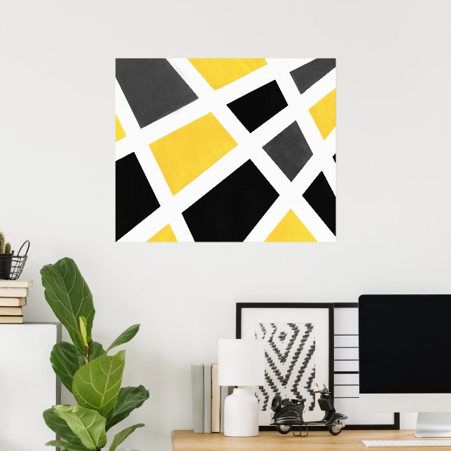 Gult Grått Black White Geometric Poster (Hemmakontoret)
