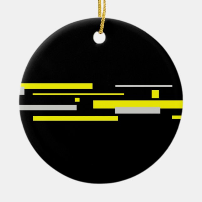 Gult Grått Blocks Abstrakt Art Julgransprydnad Keramik (Framsidan)