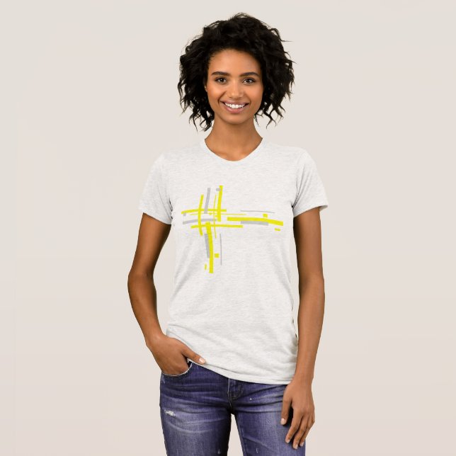 Gult Grått Blocks Abstrakt Art T Shirt (Hel framsida)