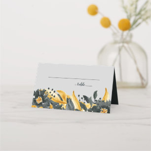Gult + Grått Blommigt Elegant Vattenfärg Bröllop Placeringskort
