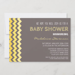 Gult Grått Chevron Anpassningsbar Baby Shower-inbj Inbjudningar