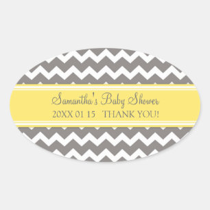 Gult Grått Chevron Baby Shower Favor Stickers Ovalt Klistermärke