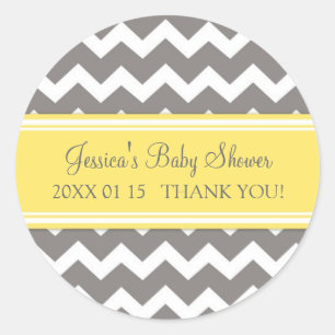 Gult Grått Chevron Baby Shower Favor Stickers Runt Klistermärke