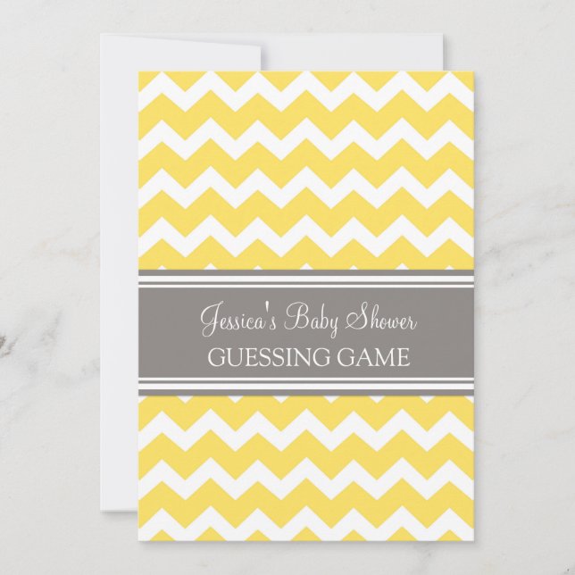 Gult Grått Chevron Baby Shower Guessing Game (Framsida)