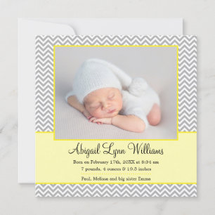 Gult Grått Chevron Girl Birth Notice Meddelande