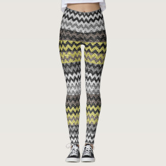 Gult Grått Chevron Modern Leather Leggings