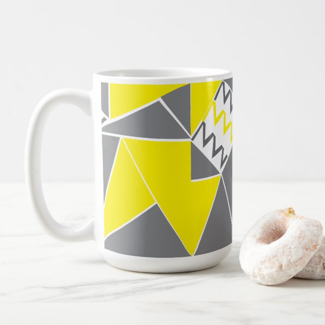 Gult Grått Chevron Rand Geometric Mönster Kaffemugg (Med munk)