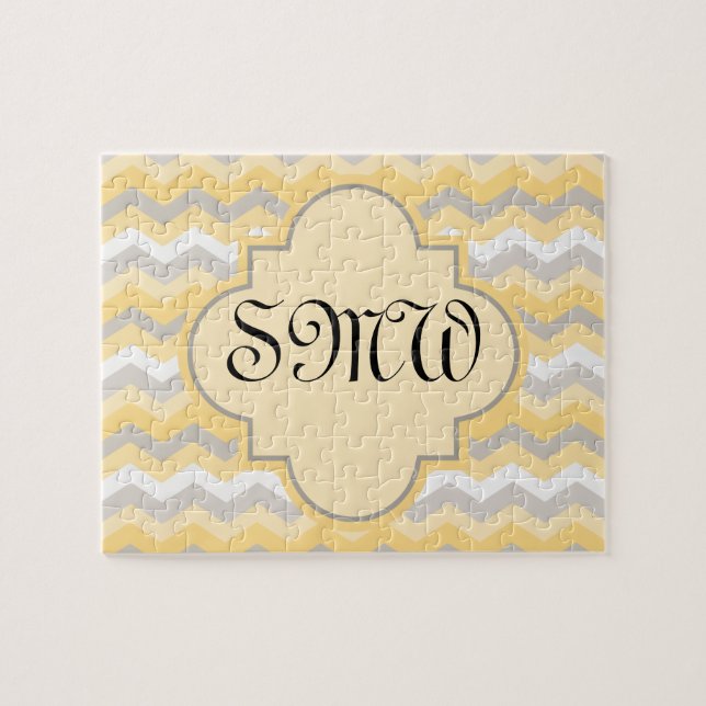 Gult/Grått Chevron Zigzag Pussel (Horisontell)