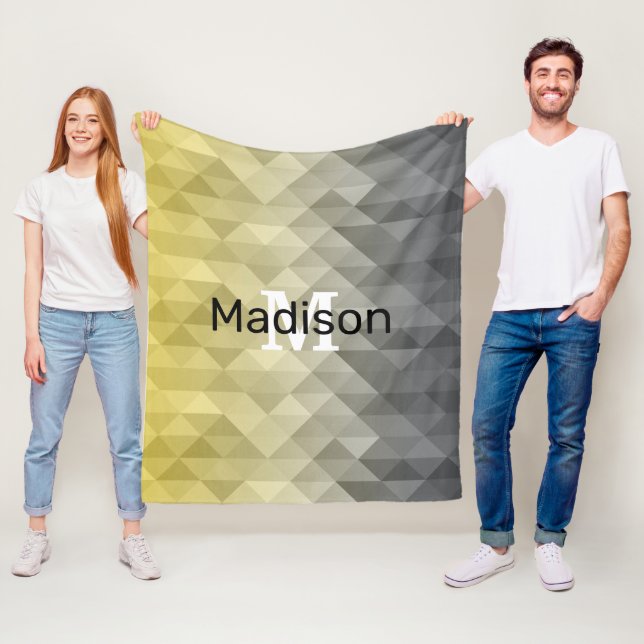 Gult Grått Coola Ombre Geometric mönster Monogram Fleecefilt (På plats)
