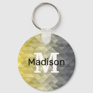 Gult Grått Coola Ombre Geometric mönster Monogram Nyckelring