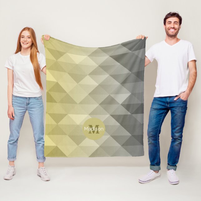 Gult Grått Coola Ombre Geometric mönster Moonogram Fleecefilt (På plats)