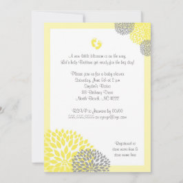 Gult Grått Dahlia Baby Shower Inbjudan med fötter