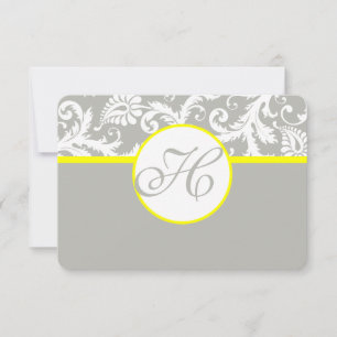 Gult & Grått Damask OSA kort- Silver Cloud Kort
