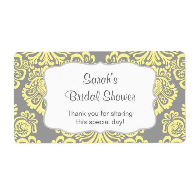 Gult Grått Damask-Vattenflaska - anpassa den! Fraktsedel (Framsidan)