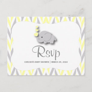 Gult & Grått Elephant Baby Shower - OSA 2 Inbjudan Vykort
