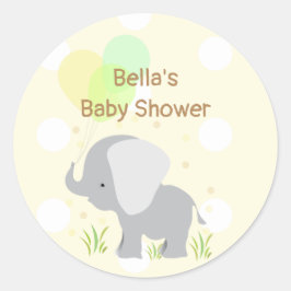 Gult Grått Elephant Baby Shower Stickers Runt Klistermärke