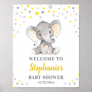 Gult Grått Elephant Polka Dot Baby Shower Välkomme Poster