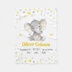 Gult Grått Elephant Polka Dot Baby Stats Nursery Fleecefilt