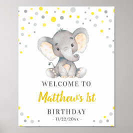 Gult Grått Elephant Polka Dot Birthday Välkommen Poster