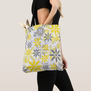 Gult Grått Flower Graphic Monogram Tygkasse