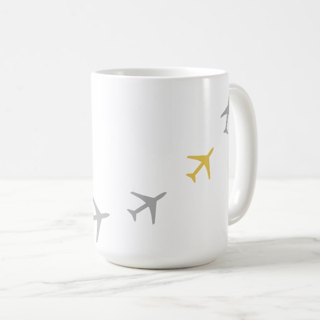 Gult Grått Flygplan Flygplan Aviation Fly Airways Kaffemugg (Framsida höger)